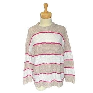 AMERICAN Eagle knitted Fit Tan-White Striped Crew Neck Pullover Sweater…